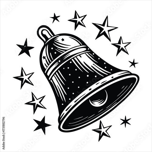 Fun doodle of a bell ringing with stars around wh
