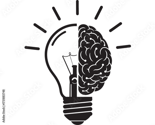 Light bulb and brain vector illustration representing idea generation and creative thinking isolated on white background