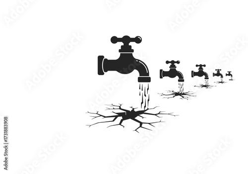 Water Crisis Faucets and Cracked Earth Illustration 1.