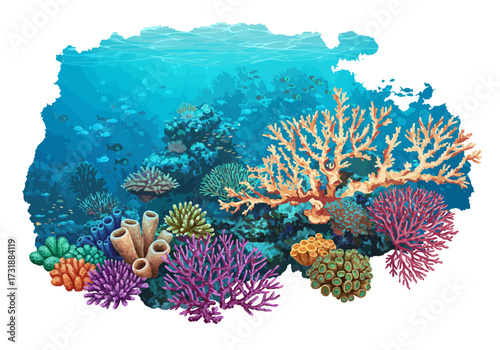 Vibrant Coral Reef Ecosystem with Diverse Marine Life.