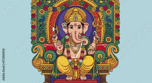 Hindu god ganesha on throne
