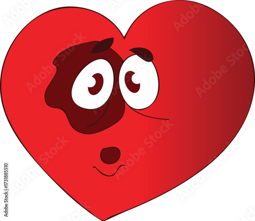 Cute cartoon illustration of two red hearts and a smiley face heart icon for Valentine's Day love and romance design