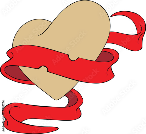 Cute vector cartoon illustration of a sweet heart shaped cookie and a cookie cutter isolated on white