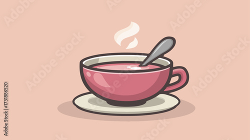 Pink tea cup with spoon