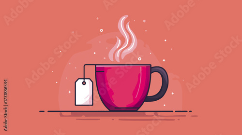 Pink tea cup with teabag