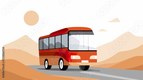Red bus on desert road