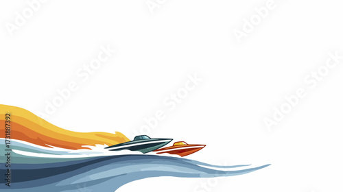 Speed boats racing on waves