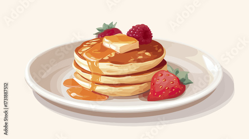 Stack of pancakes with berries and butter