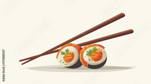 Sushi roll with chopsticks illustration