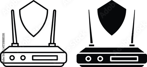 Router with shield icon for network security protection modem internet