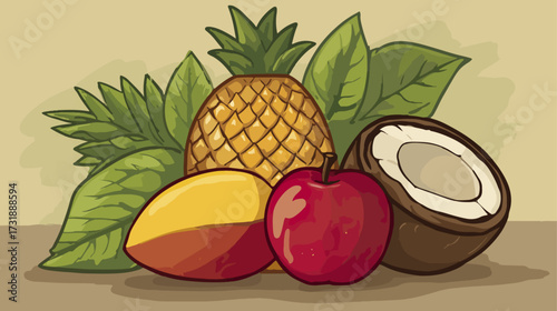 Tropical fruits still life illustration