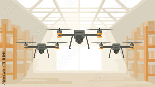 Warehouse drones inspecting inventory