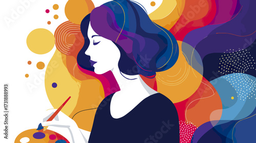 Woman artist painting abstract design