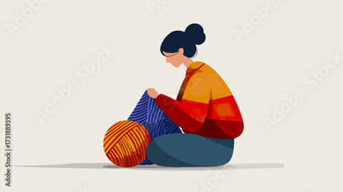 Woman knitting colorful illustration
