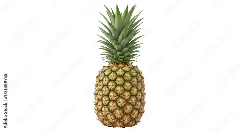 Obraz premium Isolated pineapple fruit showing the spiky crown, sweet taste, and exotic tropical flavor