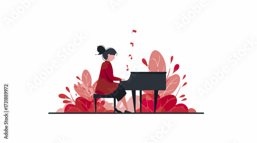Woman playing piano in floral background
