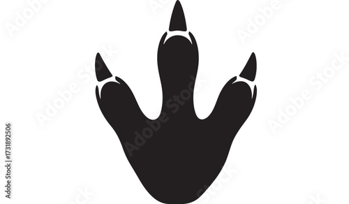Dinosaur footprint vector illustration simple black silhouette of a three-toed claw isolated on white background