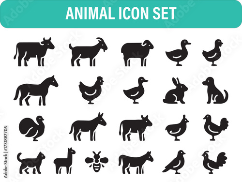 Editable Farm Animal Icon Set – Vector, Silhouette & Line Art