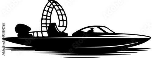 black airboat silhouette on water clip art preview