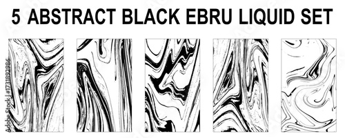 Collection of five black and white acrylic liquid marble texture. Vector art