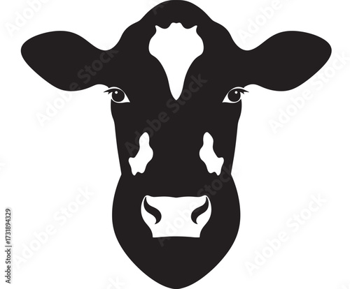 Black and white vector illustration of a cows head minimalist design perfect for farm-related branding and logos
