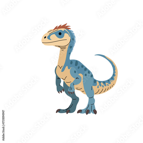 Velociraptor in flat style. Dinosaur, ancient prehistoric reptile animal of Jurassic era. Education and paleontology. Minimalistic isolated vector illustration on white background.