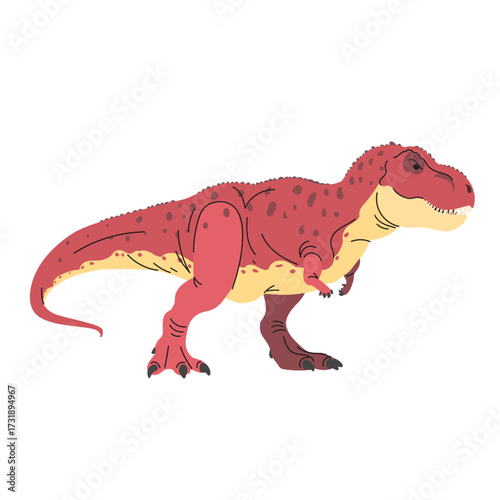 Tyrannosaurus rex (T. rex) in flat style. Dinosaur, ancient prehistoric reptile animal of Jurassic era. Education and paleontology. Minimalistic isolated vector illustration on white background.