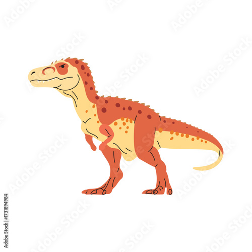 Allosaurus in flat style. Dinosaur, ancient prehistoric reptile animal of Jurassic era. Education and paleontology. Minimalistic isolated vector illustration on white background.