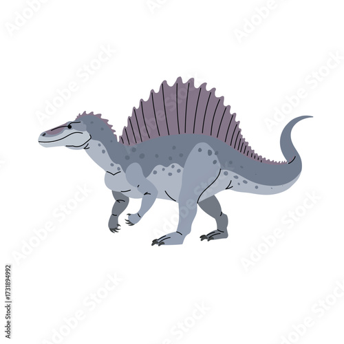 Spinosaurus in flat style. Dinosaur, ancient prehistoric reptile animal of Jurassic era. Education and paleontology. Minimalistic isolated vector illustration on white background.