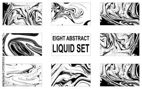 Black and white marble texture set. Swirling abstract background.