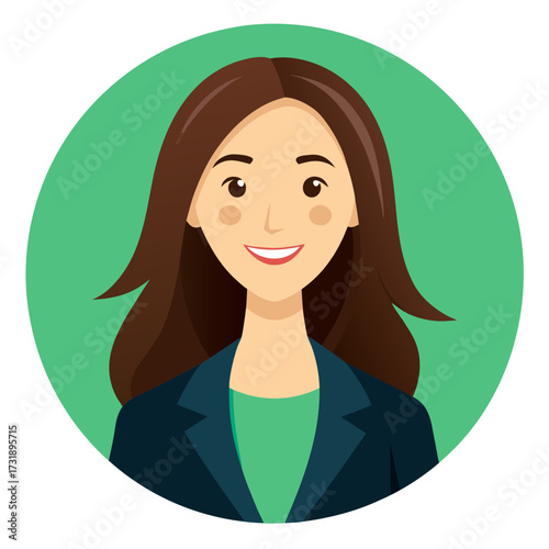 Smiling Professional Businesswoman with Long Hair Vector Avatar