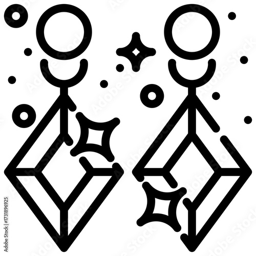 Description of the image in a 12word sentence the picture showcases a stylized drawing of two diamond shaped sparkling earrings.