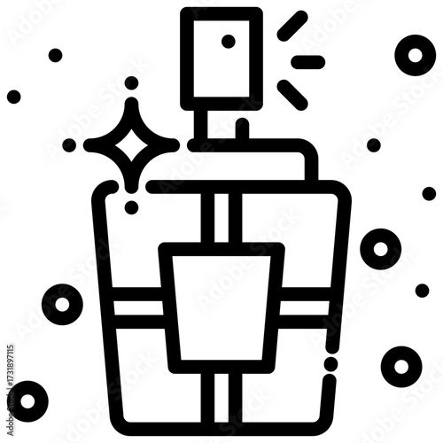 Perfume bottle illustration with sparkles around it.