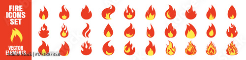 Fire flames icons. Hot burn symbol vector set. Perfect for app design, product labels and creative illustrations