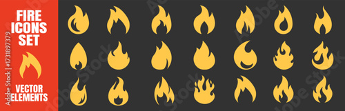 Fire flames icons. Hot burn symbol vector set. Perfect for app design, product labels and creative illustrations