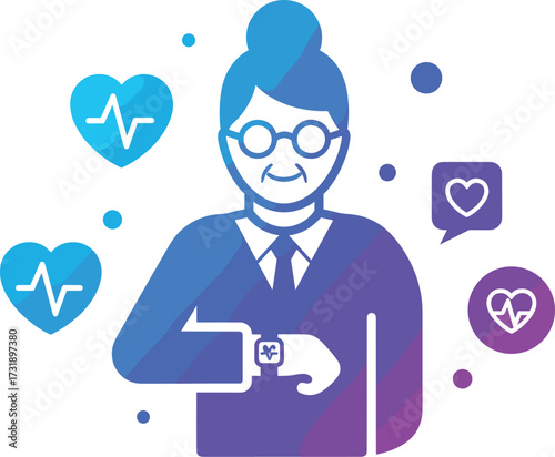 Elderly Health Tracker Icon, Senior Smart Wearable Device, Digital Wellness Monitoring, Remote Care Technology for Older Adults