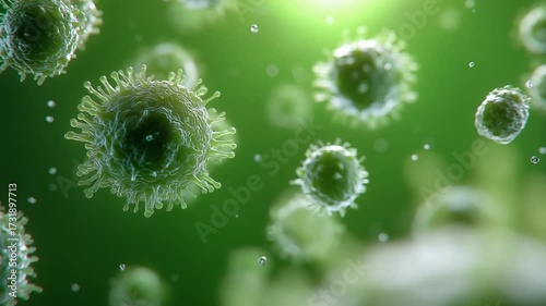 Microscopic view of green microorganisms floating in water. A green screen against an isolated green background. Video footage  