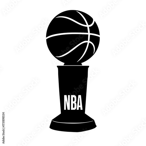 NBA championship trophy with basketball silhouette design  