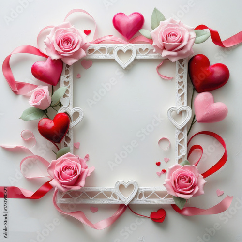 Valentine's Day Frame of Roses, Hearts and Ribbons With Room for Text