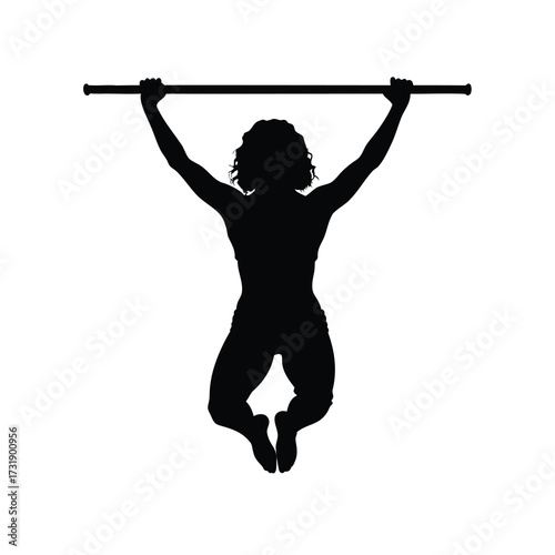 Silhouette of a female athlete performing a pull up exercise on a bar, a woman pull up pose silhouette vector illustration