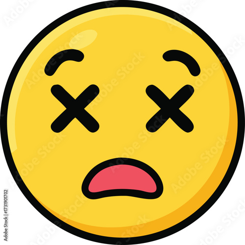A sorrowful emoticon with crossed eyes on a white backdrop, illustrating feelings of sadness or dismay.