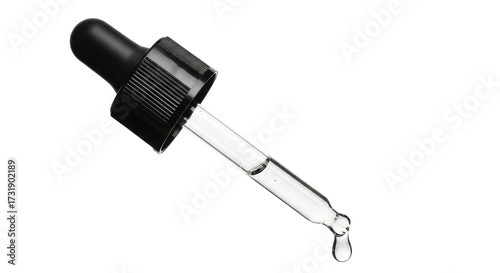 Obraz na płótnie Isolated eyedropper is clear with a black bulb and a drop on the tip ready for u