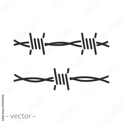 barbed wire icon, fence, thin line symbol - editable stroke vector illustration