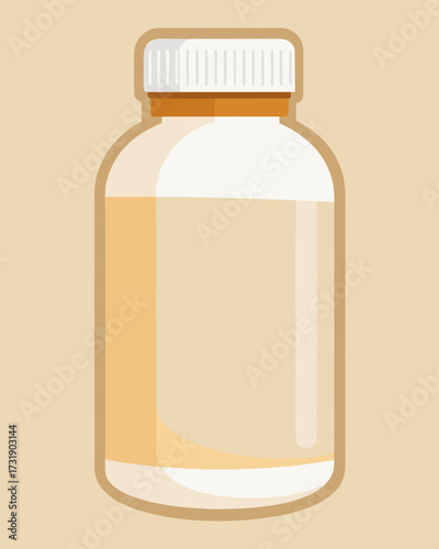 Beige Plastic Bottle with White Cap Illustration for Syrup or Liquid Medicine