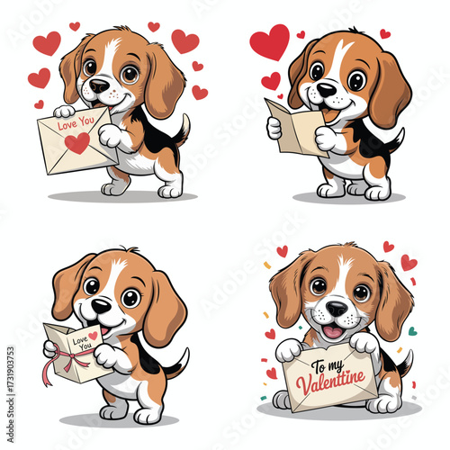 Cute beagle puppies with love letters and hearts puppy