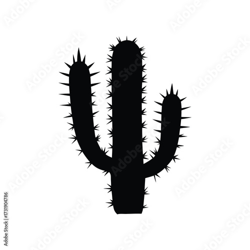 Silhouette of a spiky cactus plant, standing tall against a white background, cactus with sharp thorns silhouette vector illustration