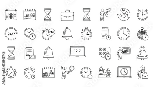 Vector art of collection of handdrawn time and schedule icons