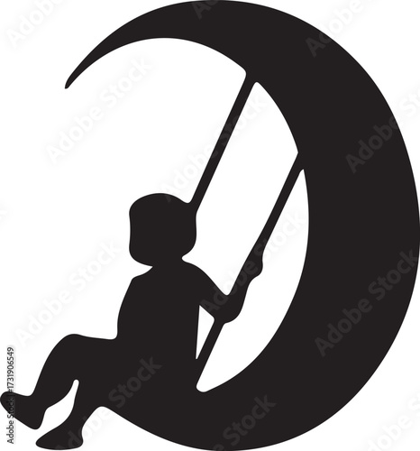 A boy is sit on moon  featuring balk  primary and secondary colors elements