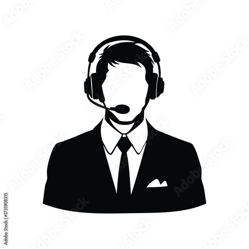 Silhouette Illustration of a Customer Service Representative in Business Attire Wearing Headset, employee with headset silhouette vector illustration