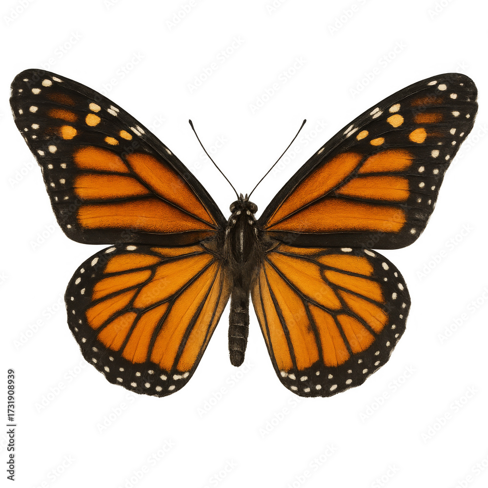 Fototapeta premium Monarch butterfly showing its beautiful orange wings on transparent background